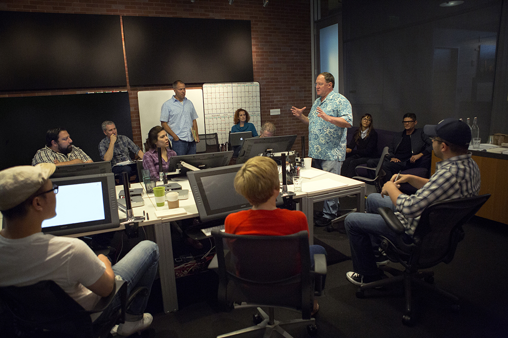 Director John Lasseter works with members of his story team on Disney•Pixar's "Toy Story 4," a new chapter in the lives of Woody, Buzz Lightyear and the "Toy Story" gang.